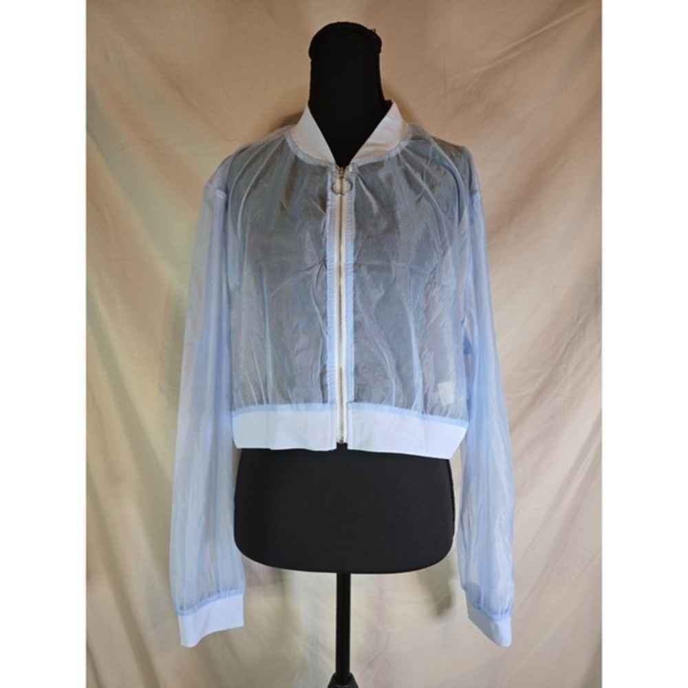 NWT Alegra K Mesh Blue Top Jacket Style Women's Large Long Sleeve Zip Up